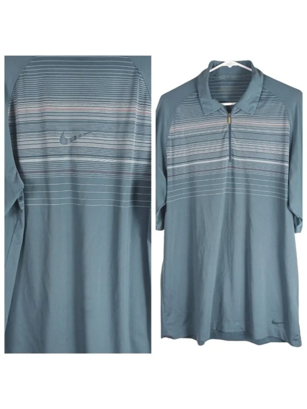 Nike Golf Striped Quarter Zip Performance Polo Shirt Mens M Blue Tennis Sporty